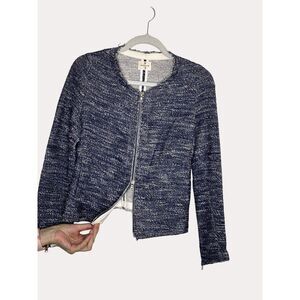 Hartford Tweed Jacket Two Way Zipper Front Cuff Marled Blue 3 US 8 bv